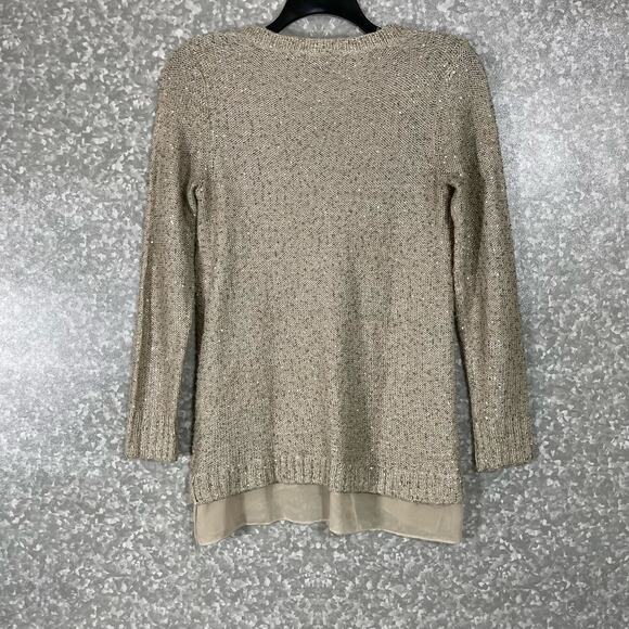 The Limited Beige Sequin Chiffon Hem Open Knit Sweater - Size Small - V-Neck - Picture 6 of 6